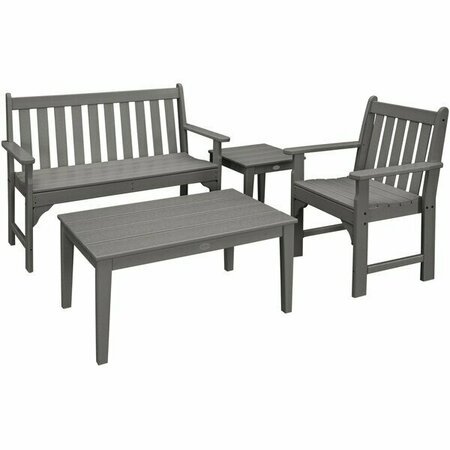 POLYWOOD Vineyard 4-Piece Slate Grey Bench Seating Set 633PWS3561GY